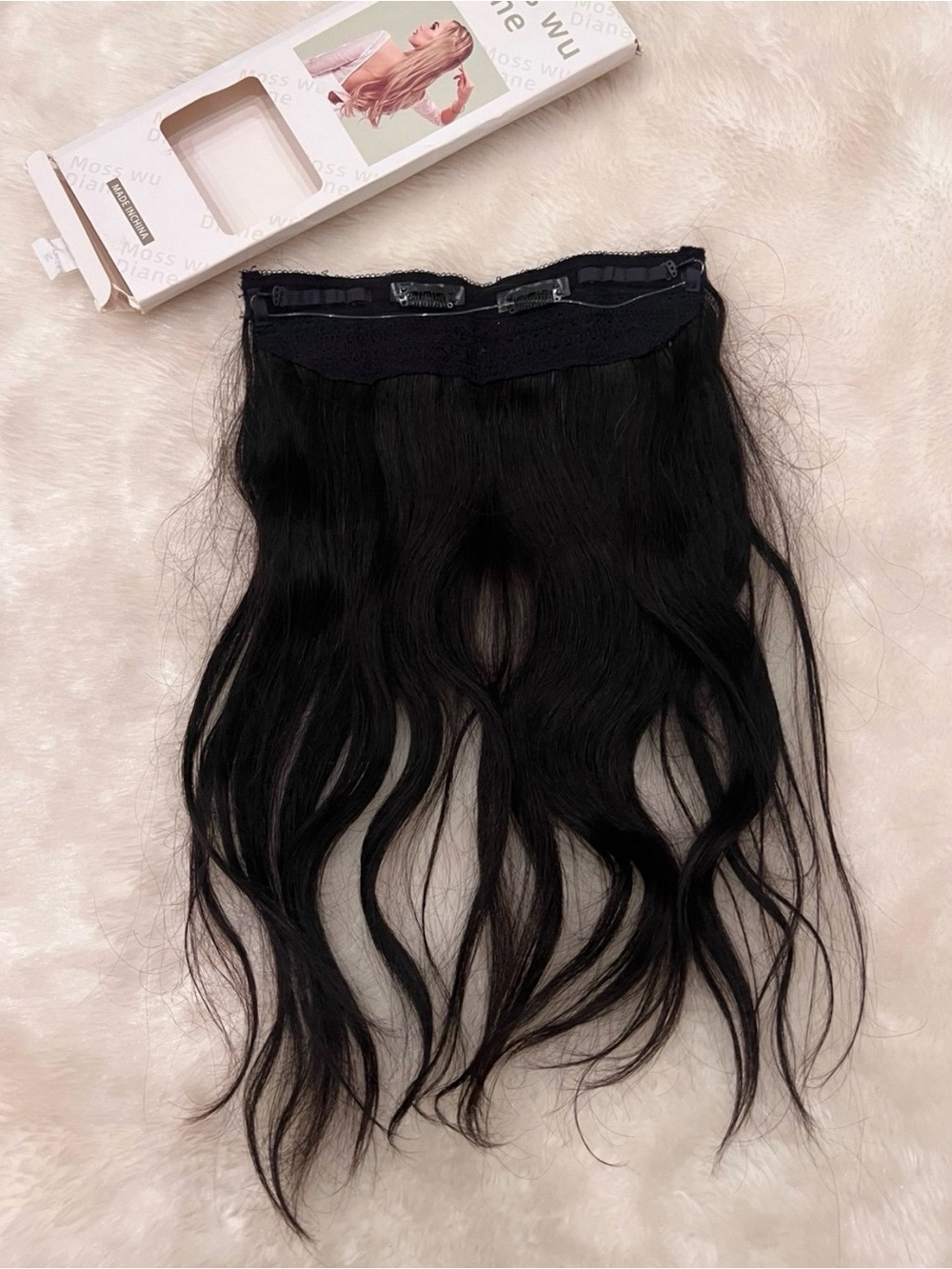 100% Human Hair Halo Hair Extensions Black 16 inches NEW